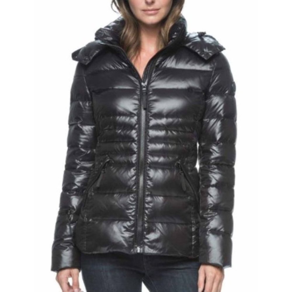 Andrew Marc Womens Down Puffer Jacket with Detachable Hood